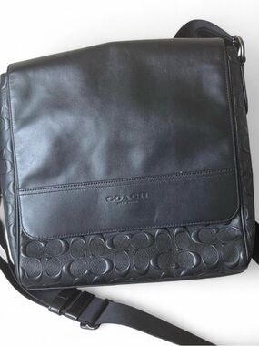 Coach Black Signature Leather Messenger Bag
